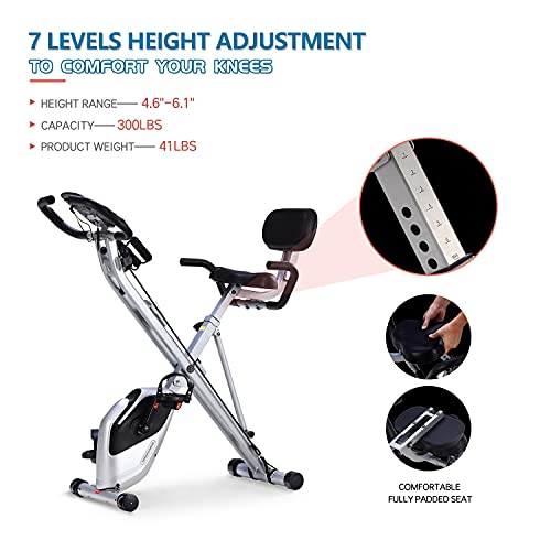 Davcreator Foldable Fitness Exercise Bike, Magnetic Slim Cycle 2-in-1 Recumbent & Upright Stationary Bike with Arm Workout for Home