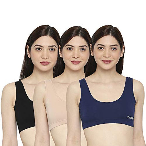 Image of Longies Women Regular Fit Sports Bra (LGSBPO3001_Large_Beige,Black,Blue)