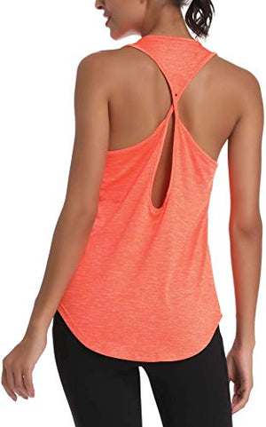 Yoga Shirts for Women Activewear Athletic Sleeveless Gym Tank Tops Open Back Running Sports Workout Tops(Orange XL)