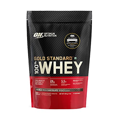 Optimum Nutrition (ON) Gold Standard 100% Whey Protein Powder 1 lbs, 454 g (Double Rich Chocolate), for Muscle Support & Recovery, Vegetarian - Primary Source Whey Isolate