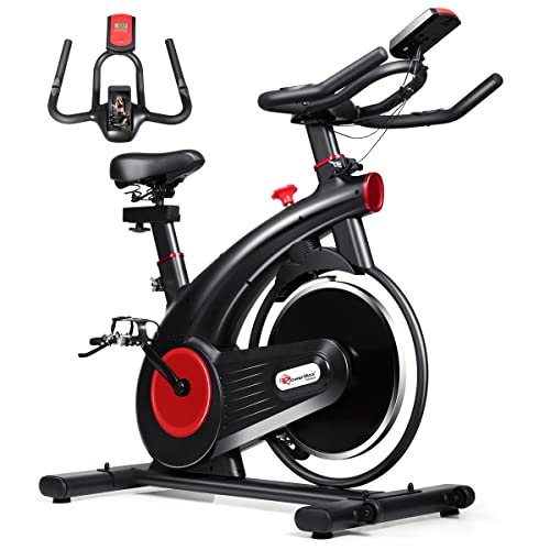 PowerMax Fitness Steel B-S2 Exercise Spin Bike with Flywheel, 14 kg, Saddle Adjustment and Adjustable Foot Strap for Home Workout, Black