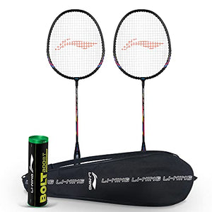 Li-Ning Lockdown Aluminum Badminton Kit (2 x Li-Ning Rackets & 6 x Nylon Shuttlecocks), Black/Pink