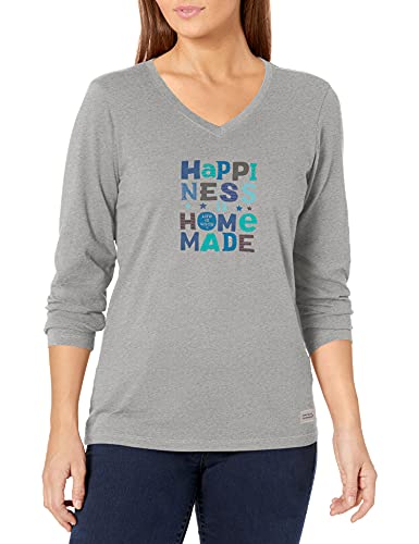 Life is Good Womens Long Sleeve Graphic T-Shirt Crusher Collection,Home,Heather Gray,X-Small