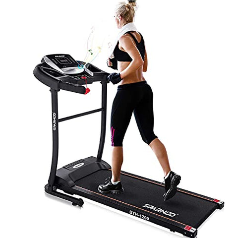 Image of Sparnod Fitness STH-1200 (3 HP Peak) Automatic Treadmill - Foldable Motorized Treadmill for Home Use - Black (Installation - DIY)