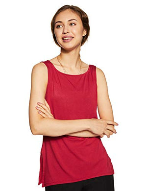 Amazon Brand - Symbol Women's Solid Regular Fit Sleeveless T-Shirt (SYMSS19TS008_Deep Red_Small)