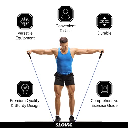 SLOVIC Resistance Tube/Band with Sturdy Handles, Door Anchor for Men and Women with Extensive Guide Containing 30 Plus Exercises | 3 Years Warranty
