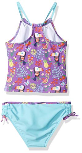 KIKO & MAX Girls' Little Tankini 2-Piece Swimsuit Bathingsuit, Purple Tropical Print, 5