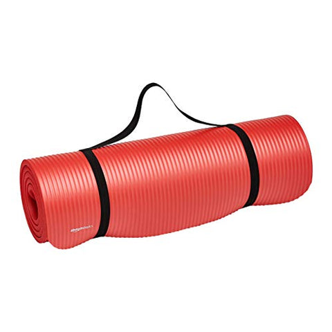 Image of AmazonBasics 13mm Extra Thick Yoga and Exercise Mat with Carrying Strap, Red