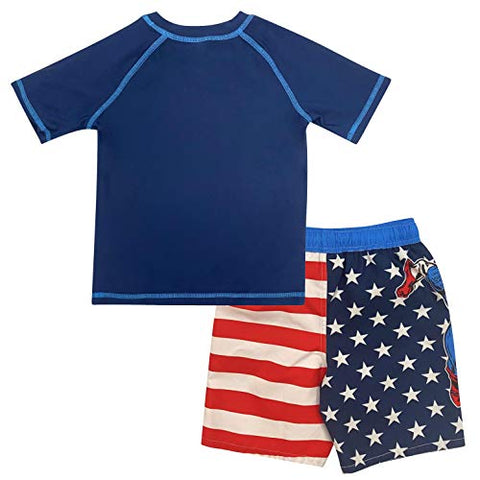 Image of Dreamwave Boys' Captain America Two Piece Rash Guard Rashguard Swim Shirt and Trunk Set 5/6