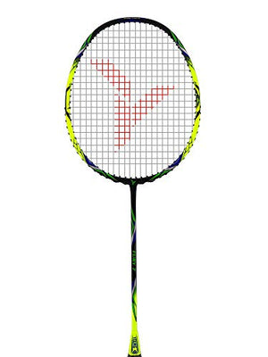 YOUNG (Malaysia) Fury 7 Graphite Lightweight Professional Badminton Racket, Head Light, One Piece High Modulus Graphite , Strung, (Black/Yellow), Includes Full Cover