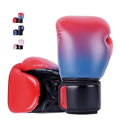 Liberlupus Youth Boxing Gloves for 10-18, Teens Boxing Gloves with Gradients, 2 Sizes, Teenagers Junior Kids Boxing Gloves for Punching Bag, Kickboxing, Muay Thai, MMA (Red Blue, 8 oz)