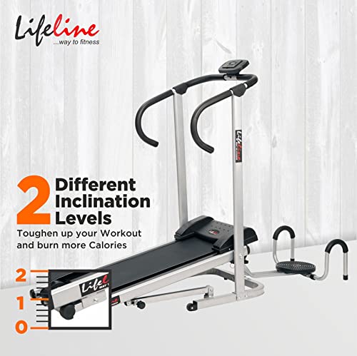 Life Line 3 In1 Fitness Manual Treadmill with Twister and Pushup Bar for Weight Loss at Home (Silver, Black)