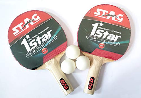 Image of STAG 1 Star Table Tennis Playset (2 Racquets & 3 Balls) (White), (Model: 1 Star Playset)