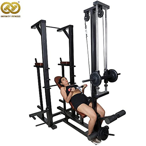 Image of INFINITY FITNESS Alloy Steel, Foam 20 in 1 ABS Tower with Ground Pully Handle and Gym Decline Bench and Push up Workout Equipment (300 kg Capacity)