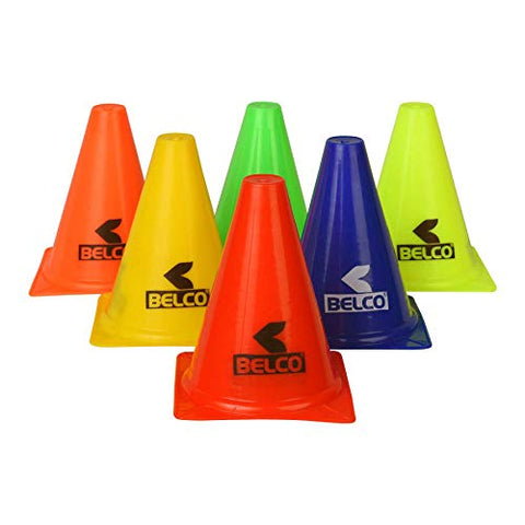 Image of Belco Sports PVC Cones, Pack 6, 10 Space Markers and Ladder Agility, 4 Meter Combos (Multicolour, 6 Inch)