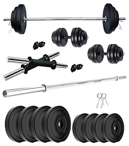 Image of Kore PVC 30 Kg Home Gym Set With One 4 Ft Plain Rod And One Pair Dumbbell Rods, Multicolour