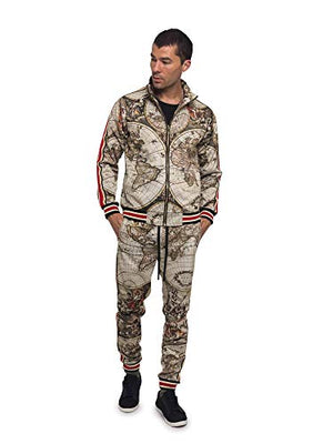 Men's Conquer Track Suits 2 Piece Sweatsuit Set ST573 - Tan - 3X-Large - CC8H