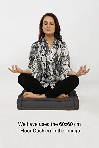 Encasa Homes Square Floor Cushions 50 x 50 x 10 cm - Charcoal Grey - Solid Dyed Canvas with Cotton Filler, Large Size for Seating, Meditation, Yoga, Pooja, Guests, Living Room, Bedroom