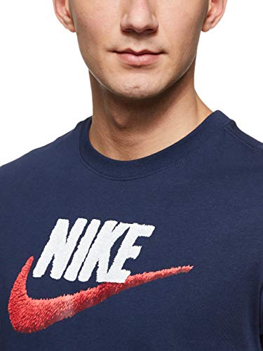 Nike Sportswear Men's T-Shirt, Crew Neck Shirts for Men with Swoosh, Obsidian/White/University Red, M