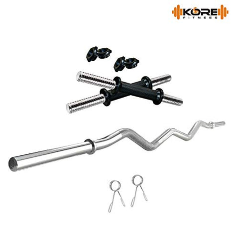 Image of Kore PVC 16 Kg Home Gym Set With One 3 Ft Curl And One Pair Dumbbell Rods With Gym Accessories, Black