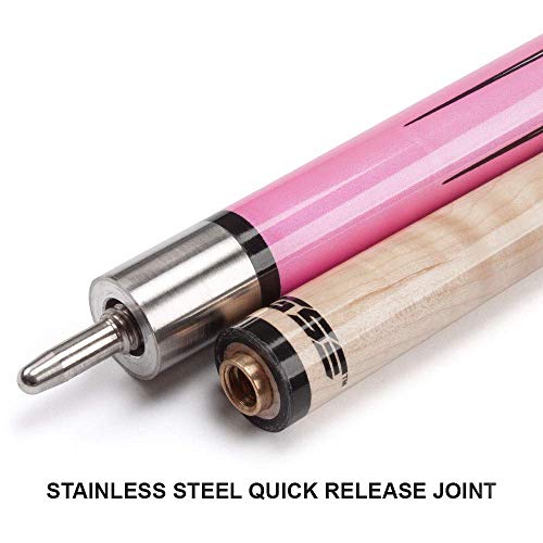 GSE Games & Sports Expert 58-Inch 2-Piece Hardwood Canadian Maple Billiard Pool Cue Stick with Metallic Paint Finish (4 Colors, 18-21oz) (Pink - 21oz)