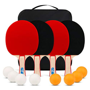 XGEAR Ping Pong Paddle Set ;Complete Table Tennis Set ; Table Tennis Racket Set,4 Paddles, 8 Balls, Portable Storage Case, Optimize Spin and Control, for Indoor Outdoor Play