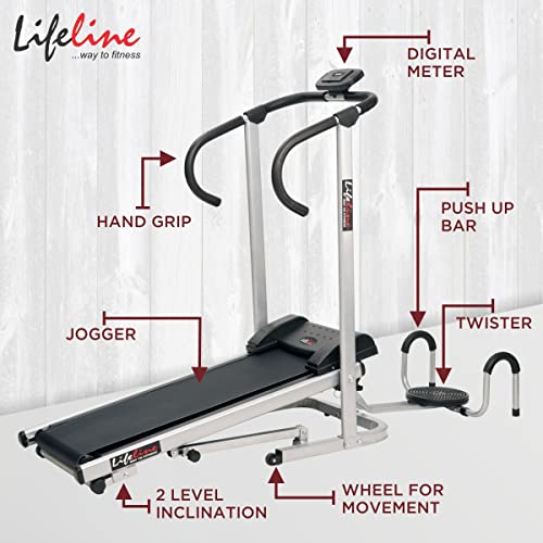 Lifeline Fitness HG-002 Multi Home Gym Multiple Muscle Workout Machine Chest Biceps Back Triceps Legs for Men at Home, 72kg Weight Stack, Made in India (with LT-202 Manual Treadmill 3in1)