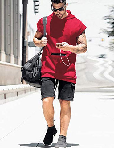 Image of Men Workout Short Sleeve Shirts Athletic Mens Top Muscle Sportswear Red XXL