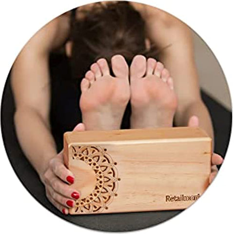 Image of Retailmonk (Set of 2) Premium Designer Handmade Wooden Yoga Blocks, Eco-Friendly Yoga Block Brick, Provides Stability, Balance and Flexibility, Great for Yoga, Fitness & Gym (Standard - 9"x2.5"x3.5") (Beige)