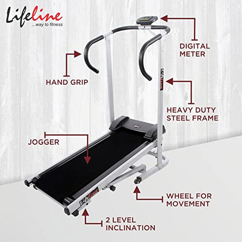 Image of Lifeline Fitness HG-002 Multi Home Gym Combo with LT-201 Manual Treadmill for Home Gym Exercise with Cardio Weight Loss , 2 Level Inclination