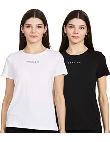 Image of Amazon Brand - Eden & Ivy Women's Regular Work Utility T-Shirt (Pack of 2) (PAG101B_White & Black2 XXL)