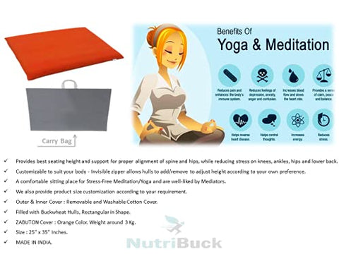 Image of NutriBuck™ | Meditation | Yoga | Cushion | (Zabuton Mat) | Filled with Buckwheat Hulls (Orange)