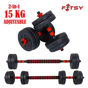 FITSY Adjustable Dumbbell Set - 15 kg PVC Dumbbell and Rod Set for Home Gym Workout with Extension Barbell Rod [AR-2692]
