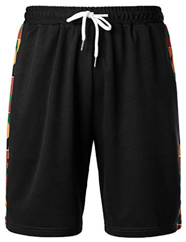 Image of LucMatton Men's African Kente Printed T-Shirt and Shorts Set Sports Mesh Tracksuit Dashiki OutfitsBlack Small