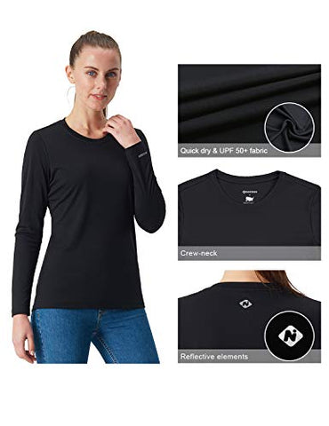 Image of NAVISKIN Women's UPF 50+ UV Sun Protection Performance Long Sleeve T-Shirt Lightweight Running Outdoor Shirt Black Size XL