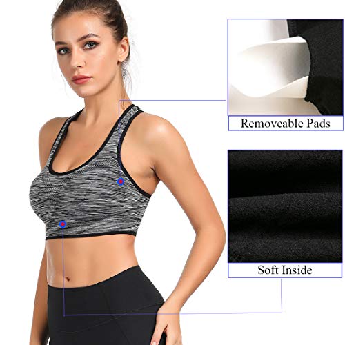 TOBWIZU Women Racerback Sports Bras -Removable Padded Seamless Med Support for Yoga Gym Workout Fitness Activewear Bra