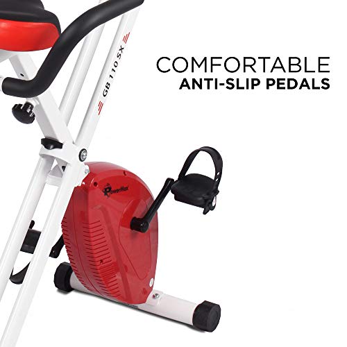 PowerMax Fitness BX-110SX Fitness Exercise Magnetic X Bike Cycle for Home, Weight Loss, Cherry Red