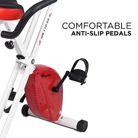 Image of PowerMax Fitness BX-110SX Fitness Exercise Magnetic X Bike Cycle for Home, Weight Loss, Cherry Red