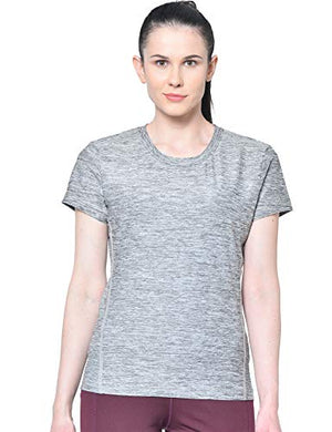 CHKOKKO Round Neck Half Sleeve Yoga Sports Dryfit Active Wear Gym Tshirt for Women Grey XL