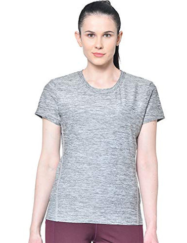 Image of CHKOKKO Round Neck Half Sleeve Yoga Sports Dryfit Active Wear Gym Tshirt for Women Grey XL