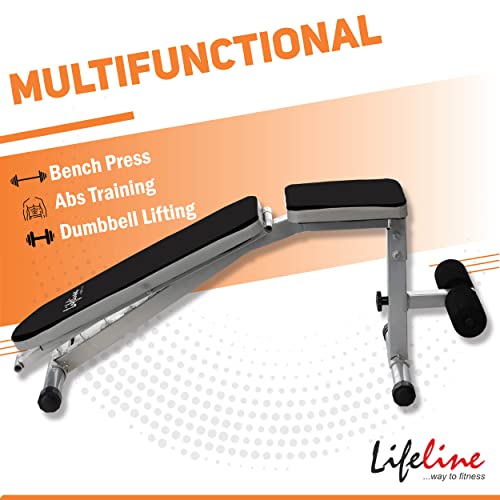 Life Line Fitness LB-311 Adjustable Bench with 8 Levels, Flat, Incline & Decline with Leg Support for Full Body Strength Workout for Men at Home,