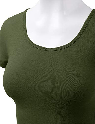 Image of HATOPANTS Basic Scoop Neck Short Sleeve Crop Tee Shirts ArmyGreen S