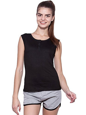 Ap'pulse Women's Sleeveless Henley Tshirt Black