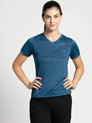 Jockey Women's Plain Regular fit T-Shirt (MW01_Poseidon Medium)