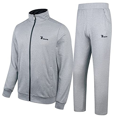 Image of Rdruko Men's 2 Piece Tracksuit Set - Full Zip Athletic Sweatsuit Outfit Jogger Running Sport Set(Light Grey, US XXL)