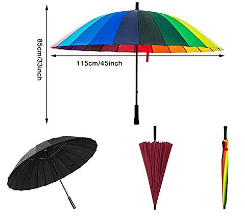 Image of ThreeH Rainbow Golf Umbrella Large Size 24Ribs High Density Canopy for Resistant Heavy Rain and Wind Oversized KS07,Rainbow