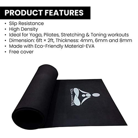 Image of STAG YOGA MANTRA PLAIN BLACK SILVER MAT WITH BAG