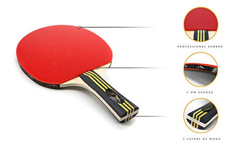 Image of Ping Pong Paddle Set of 4 - Table Tennis Racket for Indoor and Outdoor - Portable Ping Pong Paddles and Balls - Professional Rackets for Table Top Tennis - Ping Pong Accessories for All Levels