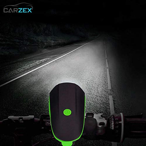 Image of Carzex Rechargeable Rubber Bike/Cycle Super Bright Light & Horn with High/Low/Flashing Beam Function and 140 DB Sound with 5 Different Horn Modes (Color May Vary) (Red/Green)