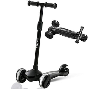 Baybee Alpha Scooter for Kids, 3 Wheel Kids Scooter Smart Kick Scooter with Foldable & Height Adjustable Handle & Extra-Wide LED PU Wheels & Brake, Skate Scooter for Kids (F3-Black)